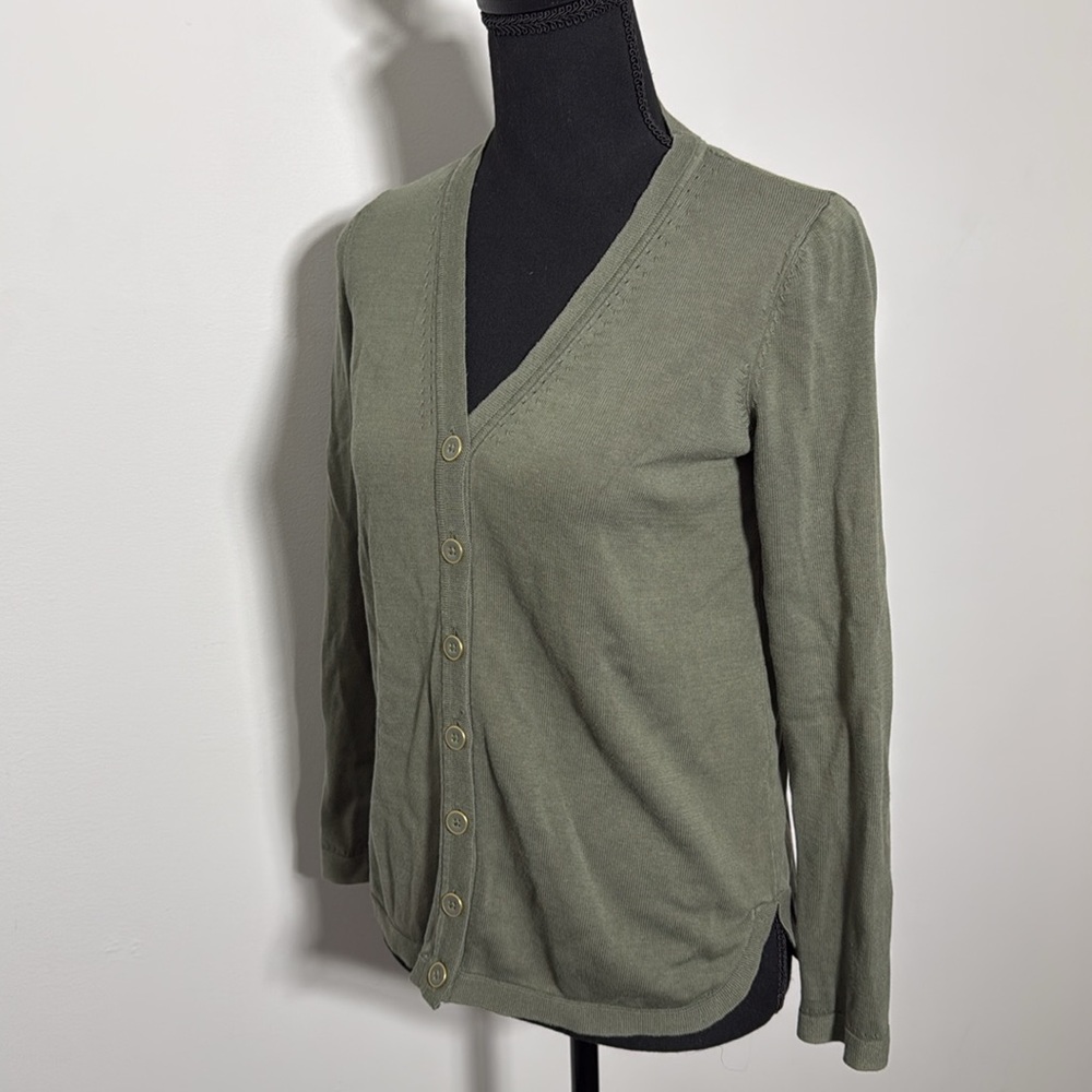 Talbots Girlfriend Cardigan - Olive Green - Size Small Petite - Picture 6 of 9